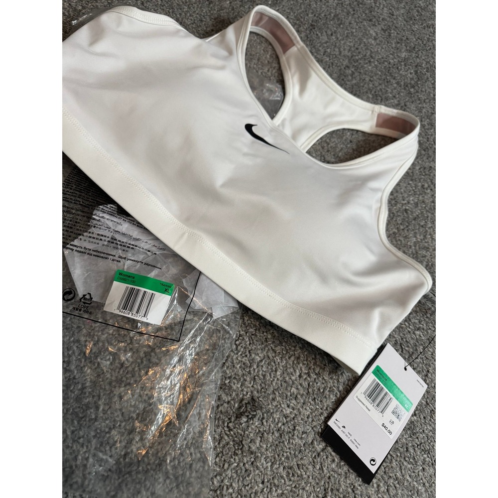 Nike Swoosh Dri-FIT Sports Bra White Training Top DX6821-100 Womens XL NWT